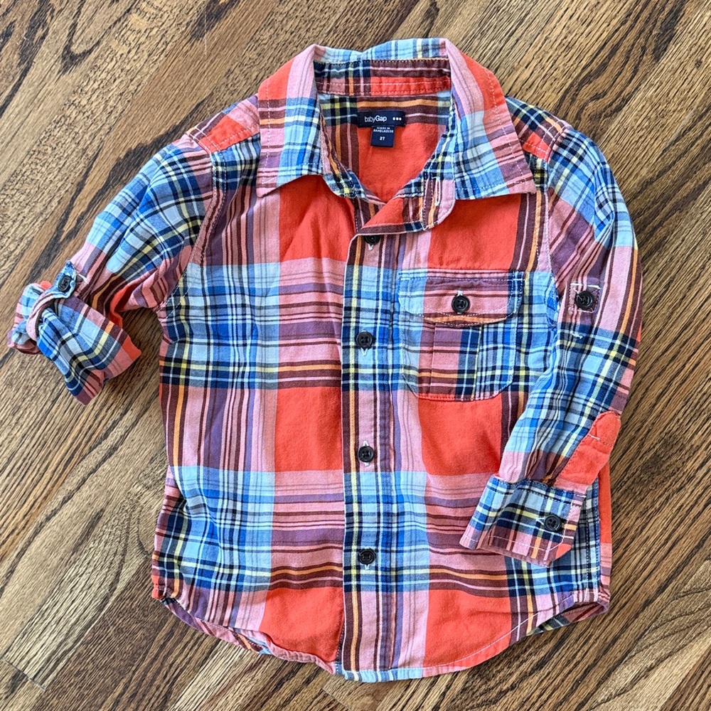 Baby GAP Colorful Orange Plaid Button Down Shirt